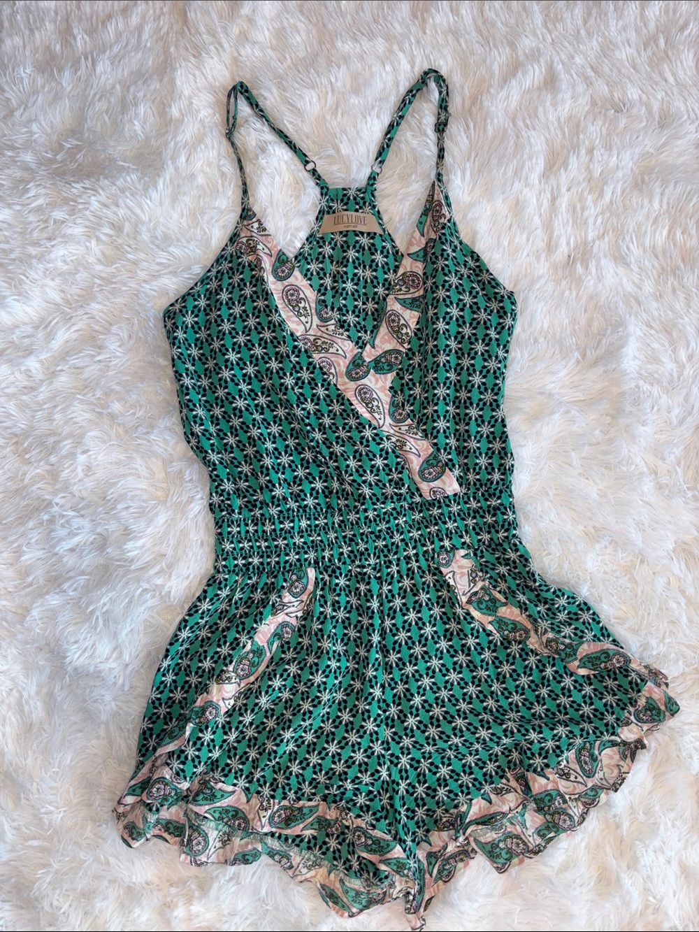 Lucy Love Green Paisley Print Romper